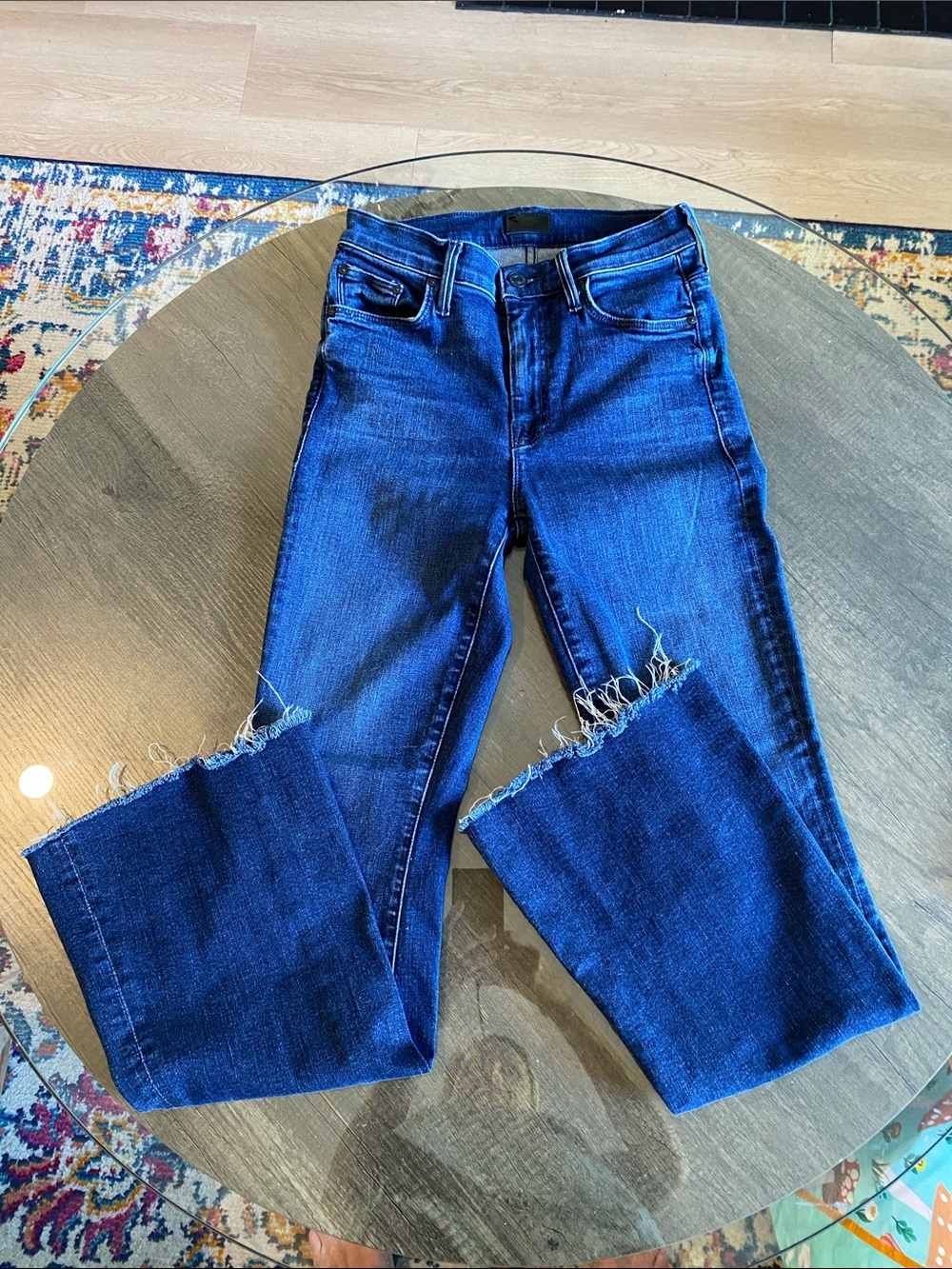 NWOT MOTHER Dark Blue Raw Hem Wide-Leg Jeans